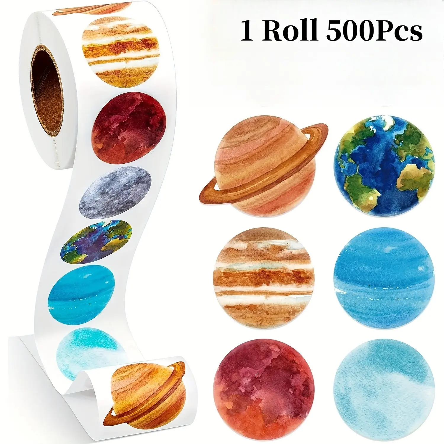1 Roll 500Pcs Colorful Solar System Planet Earth Stickers 1Inch Creative Waterproof Decals For Students School Back To School Notebook Water Bottle Luggage Book Handmade Gift DIY Craft Decorative Sticker Supplies For Teens Kids Stationery Lovers