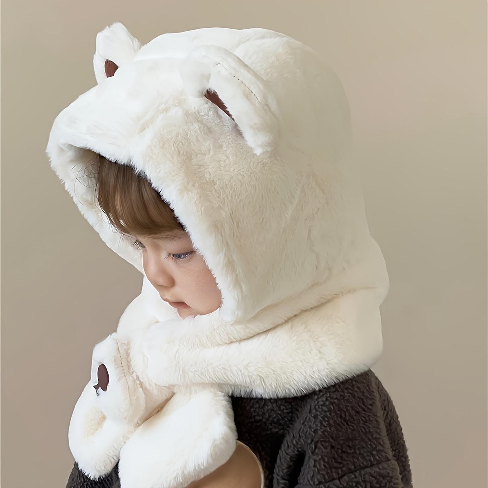 NewNewKids Cartoon Hooded Hat and Scarf Combo - Thickened Warm Ear Protection Skiing, Parties, Outdoor Activities - 100% Polyester Knit, Solid Color - Fits Ages 3-7