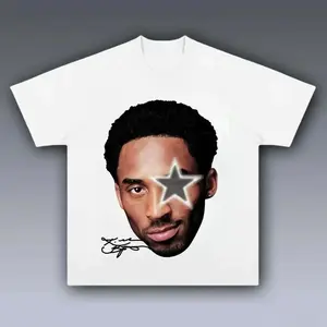 Kobe Big Face Grey Star Graphic T Shirt Youth Adult Boys Crew Neck Short Sleeve Casual Summer Lounge Wear Gift For Friends