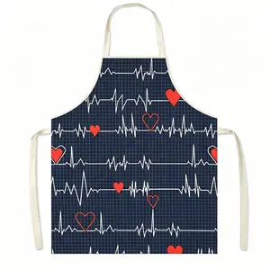 Medical Ecg Heartbeat Apron, Waterproof Oil-Resistant Polyester, Adjustable Neck Strap, Reusable Kitchen Clinic Apron, Perfect Gift for Medical Team