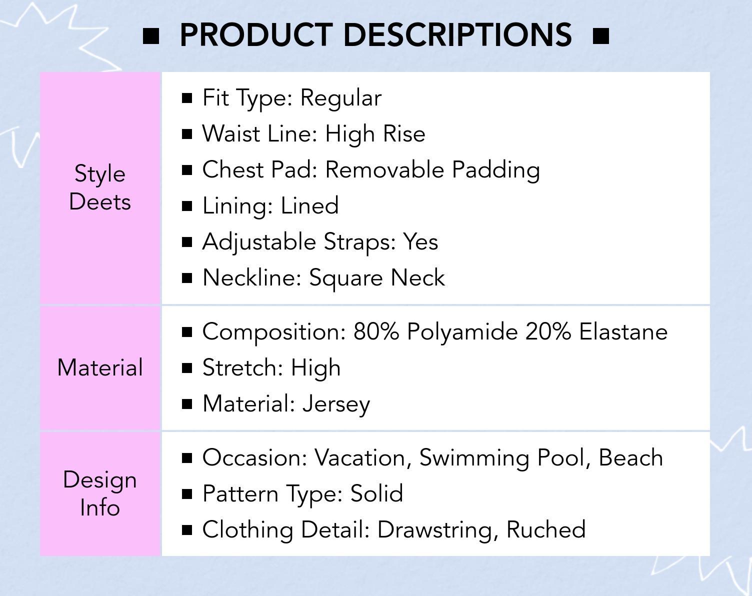 Cider Shaping Square Neck Solid Drawstring Bracelet Cheeky Tankini Swimsuit Curve & Plus