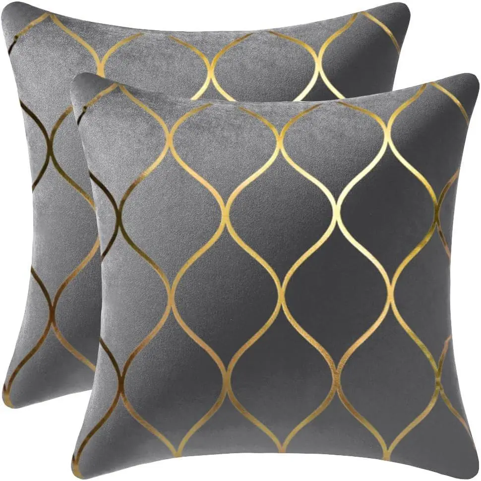 Decorative Cushion Covers - 2-Piece Set, 22x22 in Gold Velvet Fabric with Smooth Texture, Light Grey Pillow Covers for Bedroom, Sofa, Two Piece Set