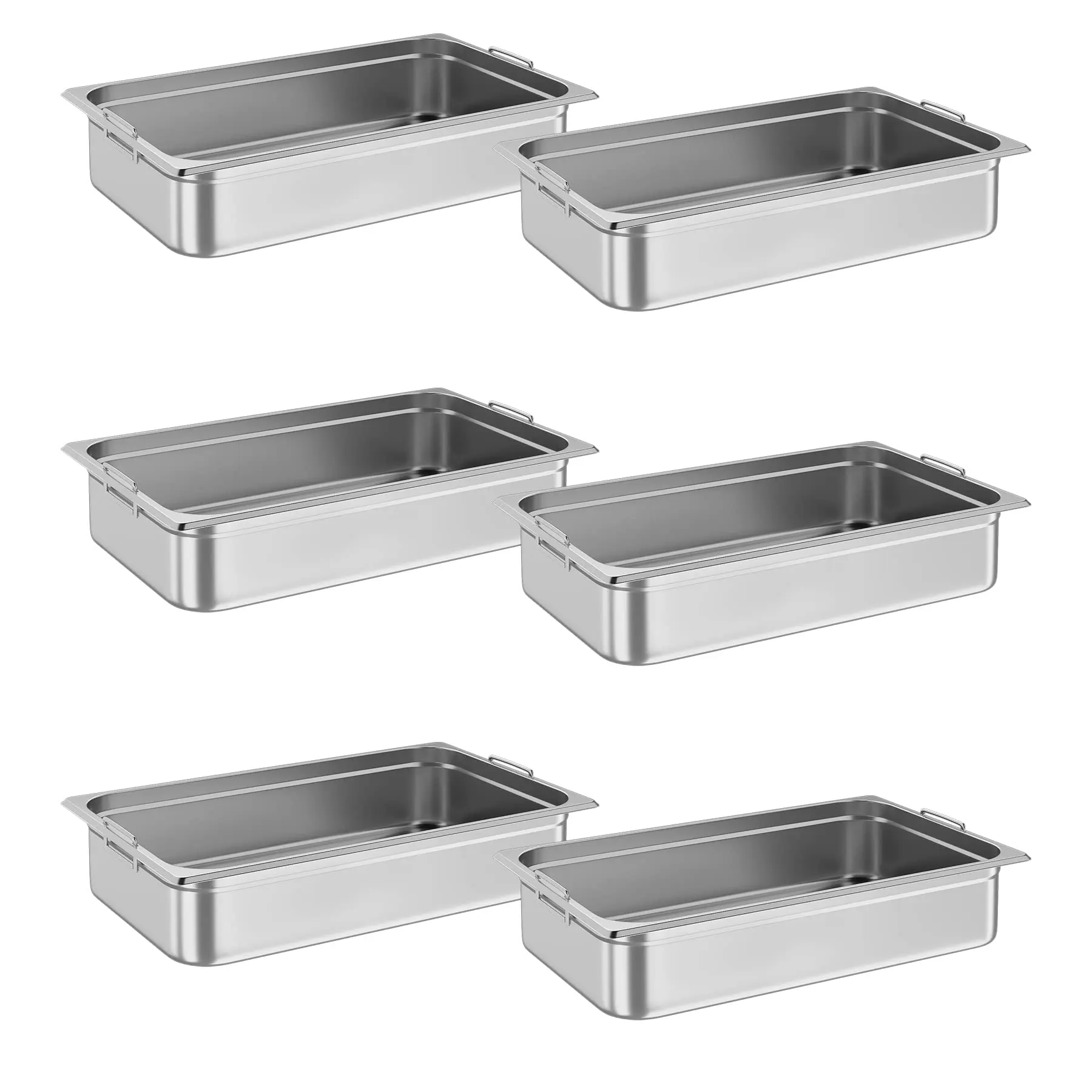 Garvee Food Pans 6-Pack - 10cm Deep Commercial Stainless Steel Hotel Pans w/Anti-Jamming Design, Handles for Steam Tables NSF Certified