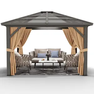 Fathersdaygift Summervibes Flash sale home items Double Polycarbonate Roof Hardtop Gazebo – Permanent Outdoor Pavilion Tent with Galvanized Iron & Aluminum Frame, Curtains & Netting – For Patio, Backyard, Lawn – Sizes: 10x10ft/10x12ft