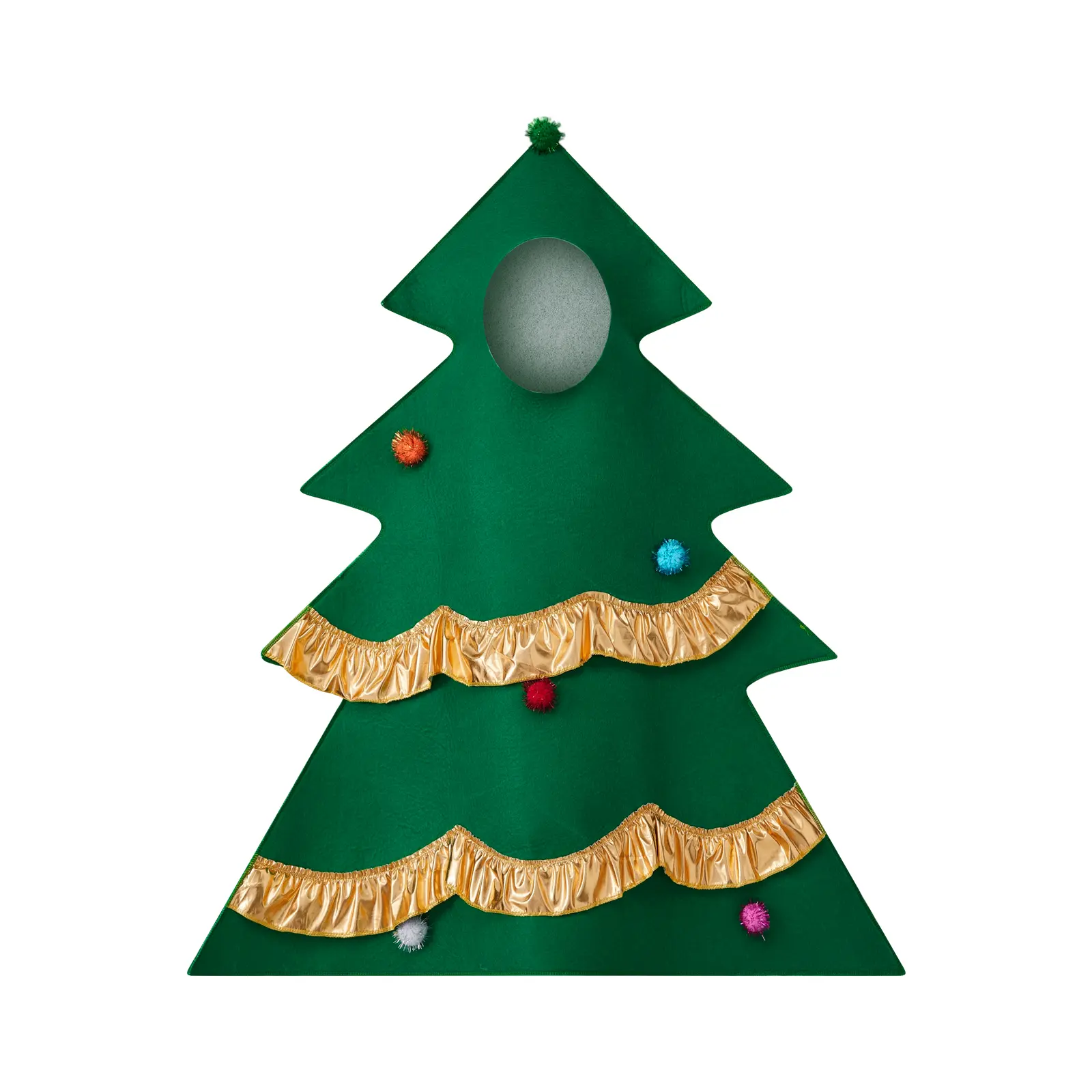 Kids Christmas Tree Costume Sleeveless Hooded Romper Gold Trim Colorful Plush Balls Cute Holiday Outfit