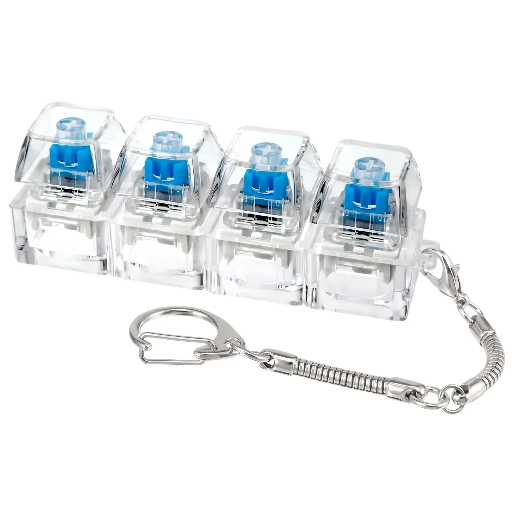 Mini Mechanical Keyboard Keychain, 4 Pressable Buttons, Clear Case, Tactile Feedback, Portable Key Holder, Backpack Charm, Daily Carry Accessory, Keyrings For Keys