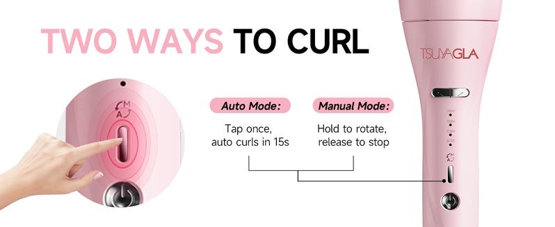 3 in 1 Automatic Curling Iron with 3 Curling Barrels 1" - 1.25" - 1.5" Rotating Iron 3 Temp Settings 10S Fast Heating Anti-Scald Dual Voltage Pink Hair Styling Tool Handle Gift