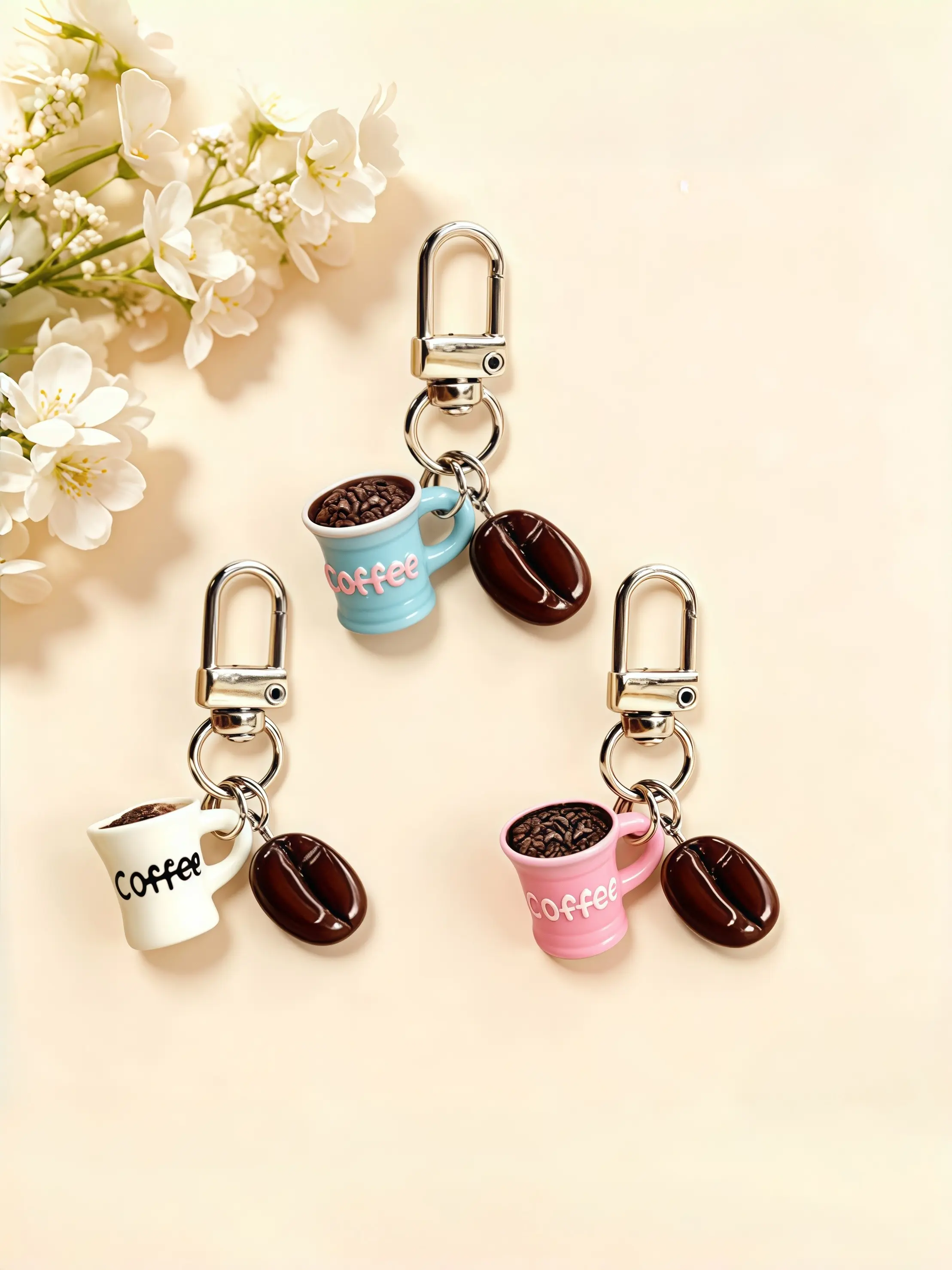 Coffee Cup Keychain, Realistic Coffee Bean Design, Perfect for Coffee Lovers, Handmade Decorative Accessory, Ideal Gift for Teachers & Graduates