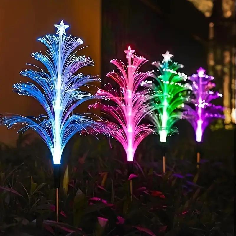 Solar Jellyfish Lights Christmas Tree with Stars Color Changing LED Outdoor Waterproof Decorations for Yard Garden Pathway Holiday Decoration Outdoor Pathway Lighting