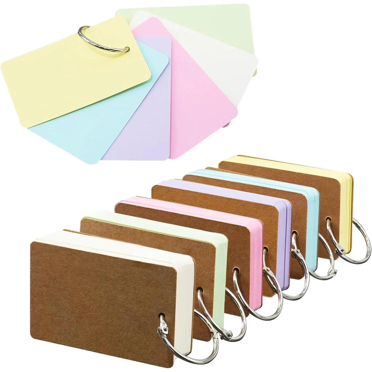 6 Pack Colored Flash Cards with 300 Sheets Study Cards, 2.1 * 3.5 Blank Notecards with Binder Ring, for DIY Greeting Cards, Kindness cards, Study Cards, and Index Cards