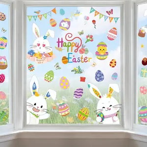 9 Sheets Easter Window Clings Happy Easter Decorations Eggs Bunny Rabbit Window Stickers for Home Office School Spring Decals Decor for Glass Windows Doors