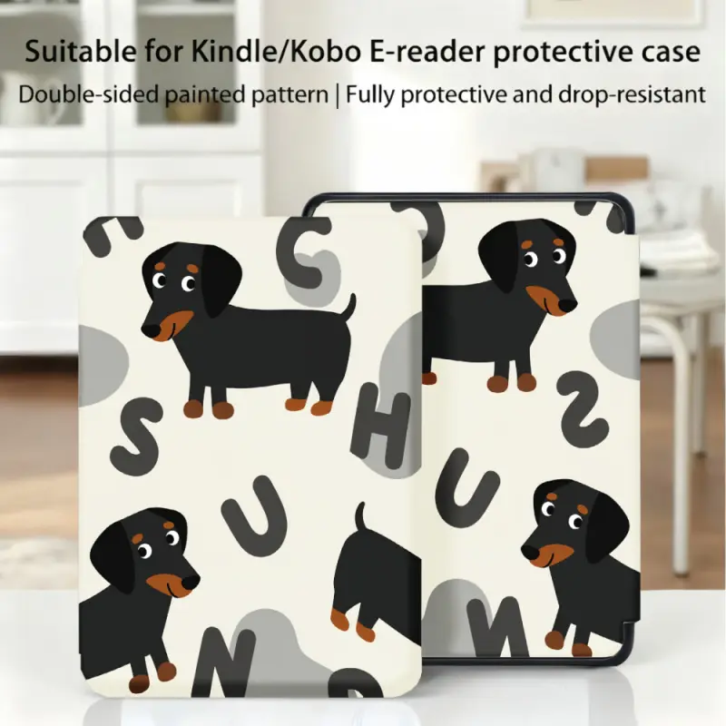 for Kindle/kobo/Tolino Case Dachshund Letters Pattern Background Design for New Kindle 11Th 2019, for Kindle 11th Generation Case for Kindle 11Th (2022/2024), 6-Inch, 7-Inch Kindle Paperwhite 12Th Generation 2024 Vision Color (2024) /Vision 6 (2021）/Shine