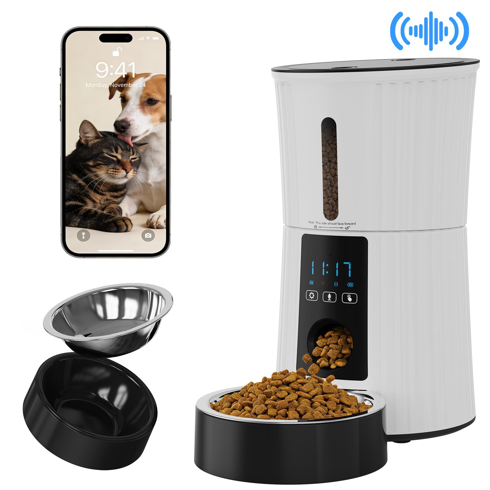 Smart Auto Cat Feeder - 2.4G WiFi & APP Control, Dual Power Backup, 10s Voice Recording & Desiccant for Fresh Food