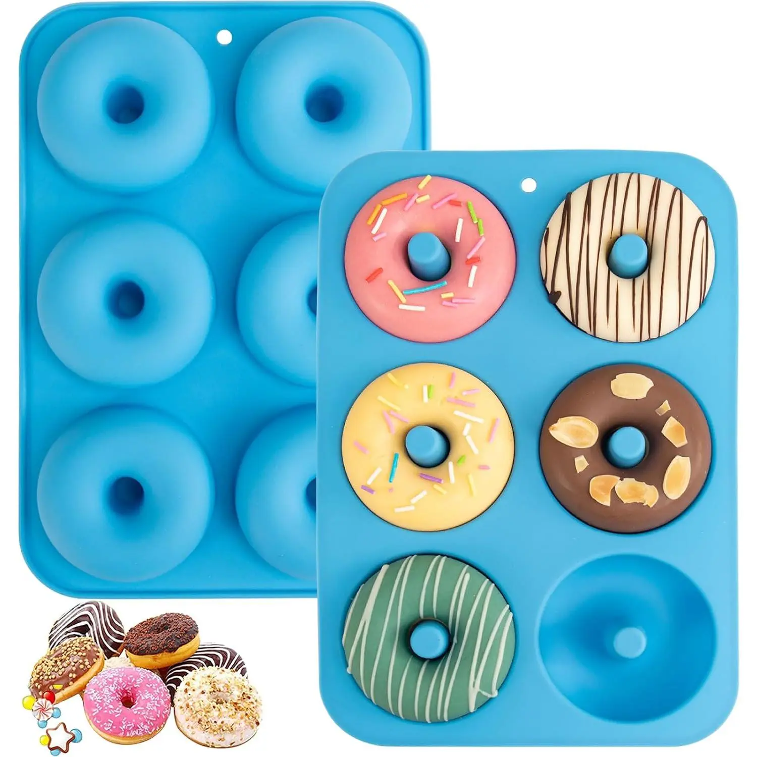 Non-Stick  Donut Pan Set of 2, , Easy Release(Blue) | 6-Cavity  Grade LFGB Donut Mold, Dishwasher & Microwave Safe,  Homemade Donuts