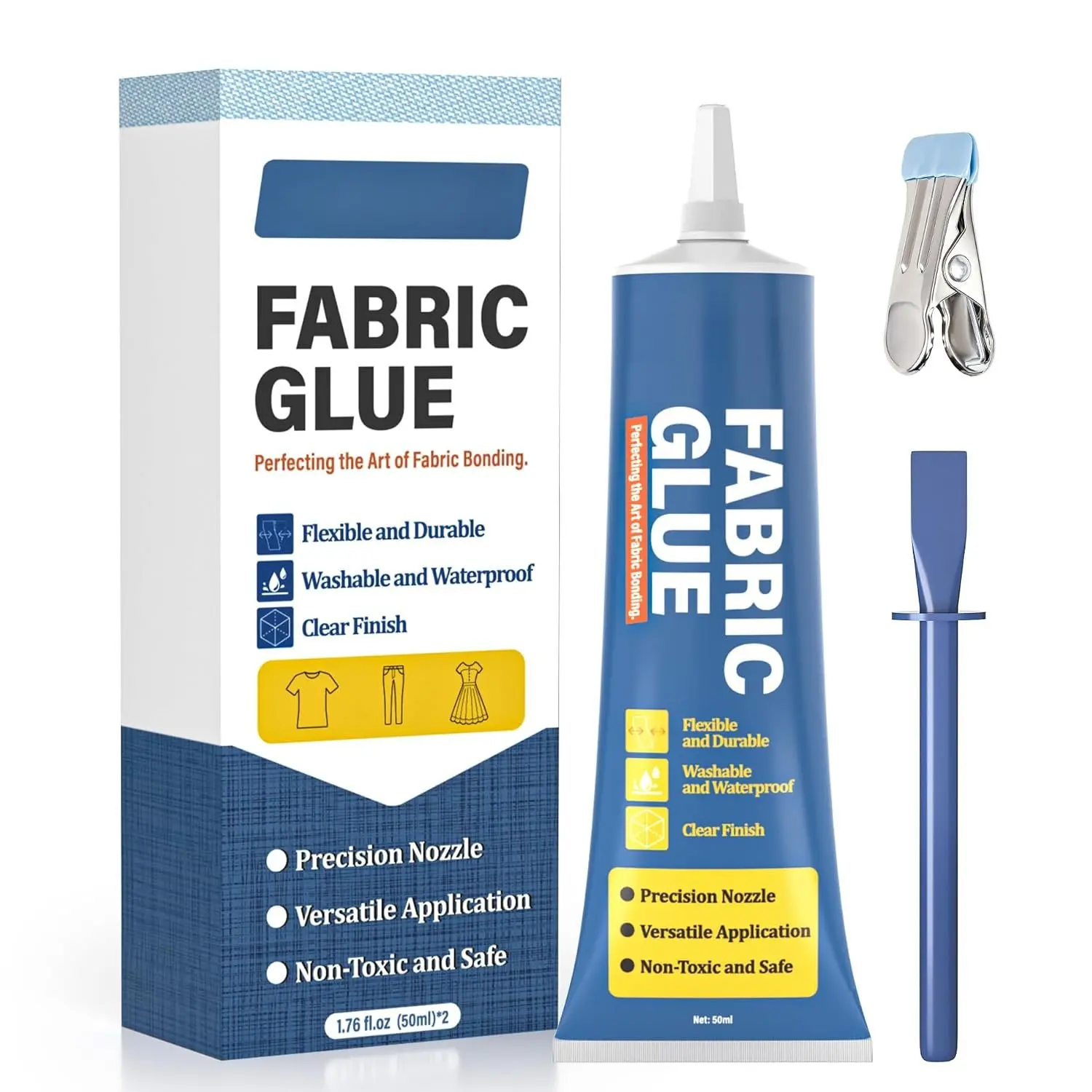 Fabric Glue, Permanent Extra  Clear Washable Fabric Adhesive for Clothing Repairs, Patches, Denim, Rhinestones, Felt, Crafts & Upholstery, 1.76 oz