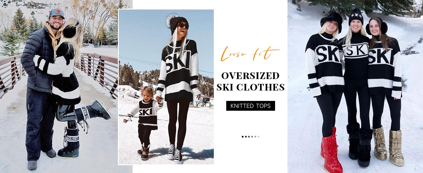 Yousify Womens Sweaters Fall 2024 Oversized Color Block Ski Sweater Crewneck Winter Tops S-2XL