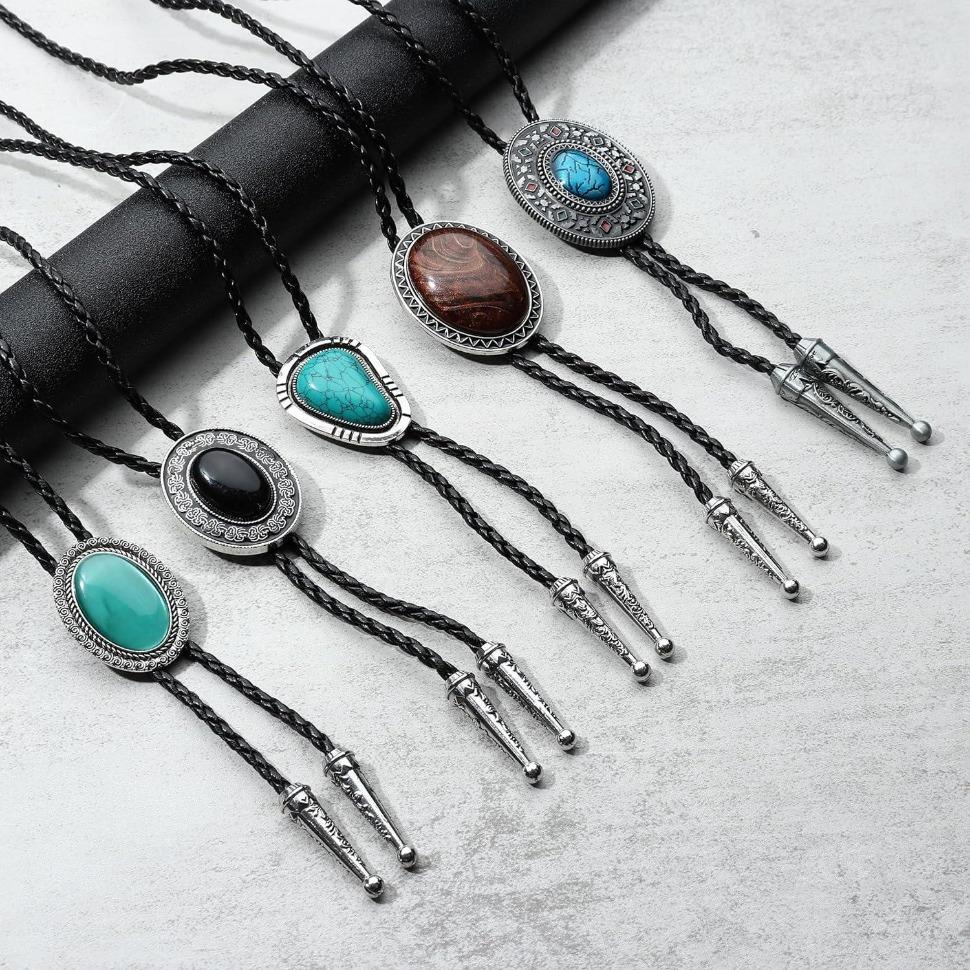 Jstyle 5Pcs Handmade Bolo Tie for Men Western Cowboy Leather Necktie Halloween Costume Accessories for Men Women Daily