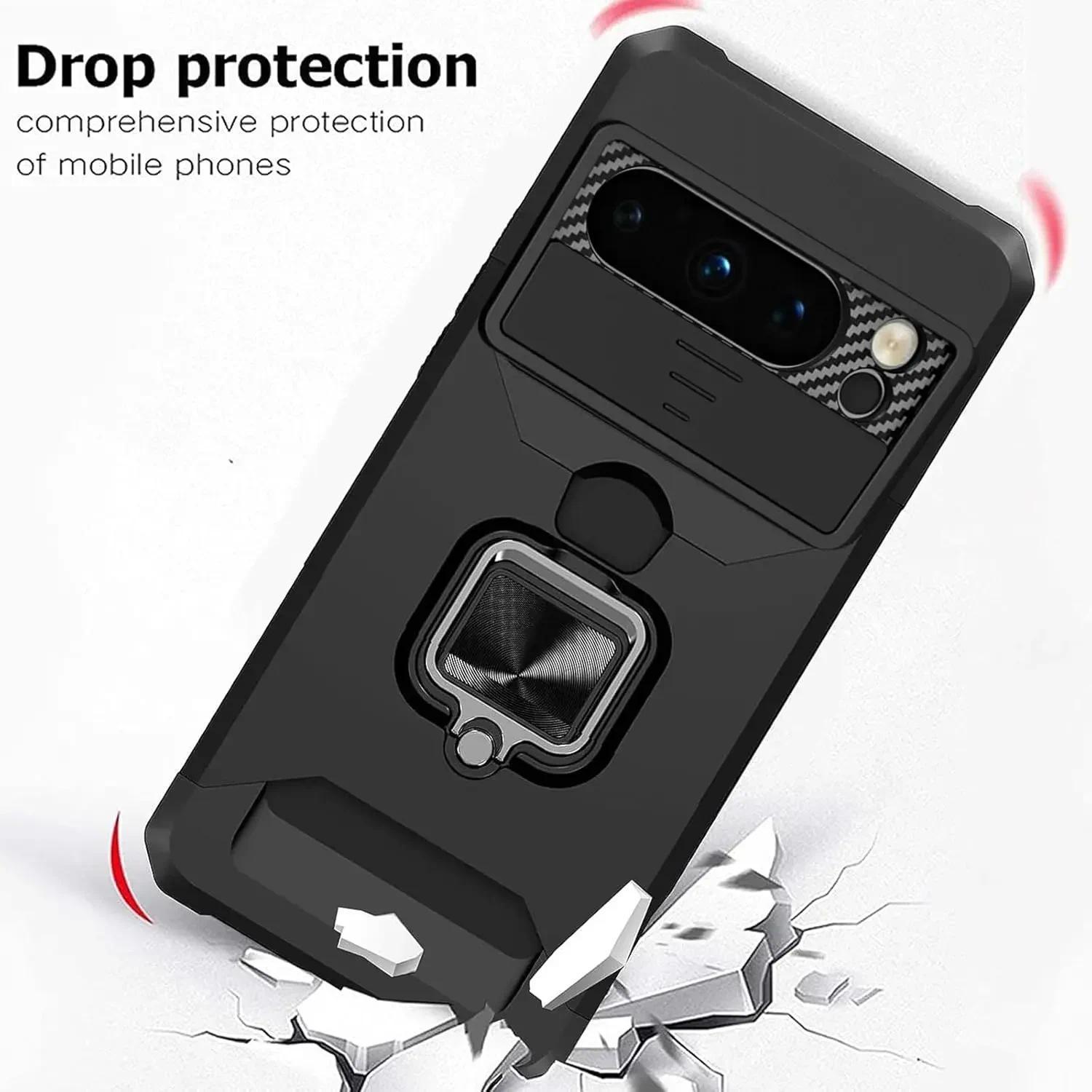 Case for Google Pixel 9A  9 Pro XL 8 7A 7 6 A Pro Slide Camera Card Holder Slot Wallet Protective With Ring Stand Cover