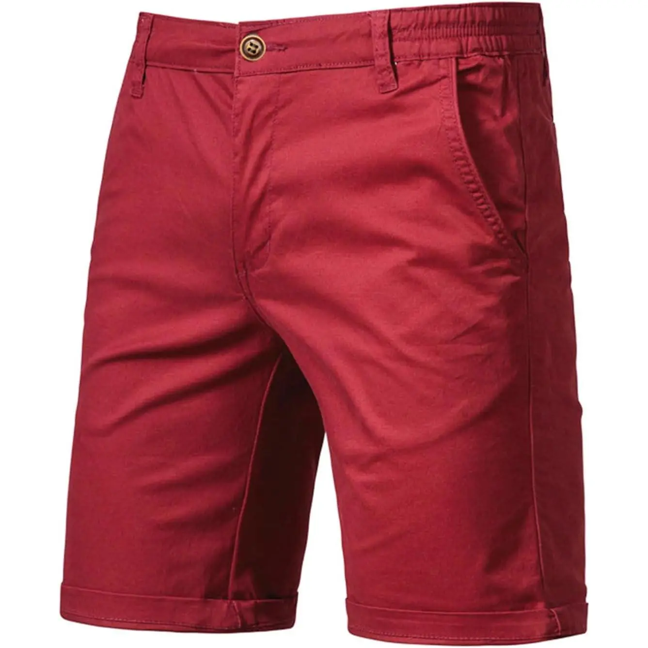 Men's Stretch Chino Shorts with Elastic Waist – Slim Fit 10" Inseam Summer Casual Rolled Hem Shorts