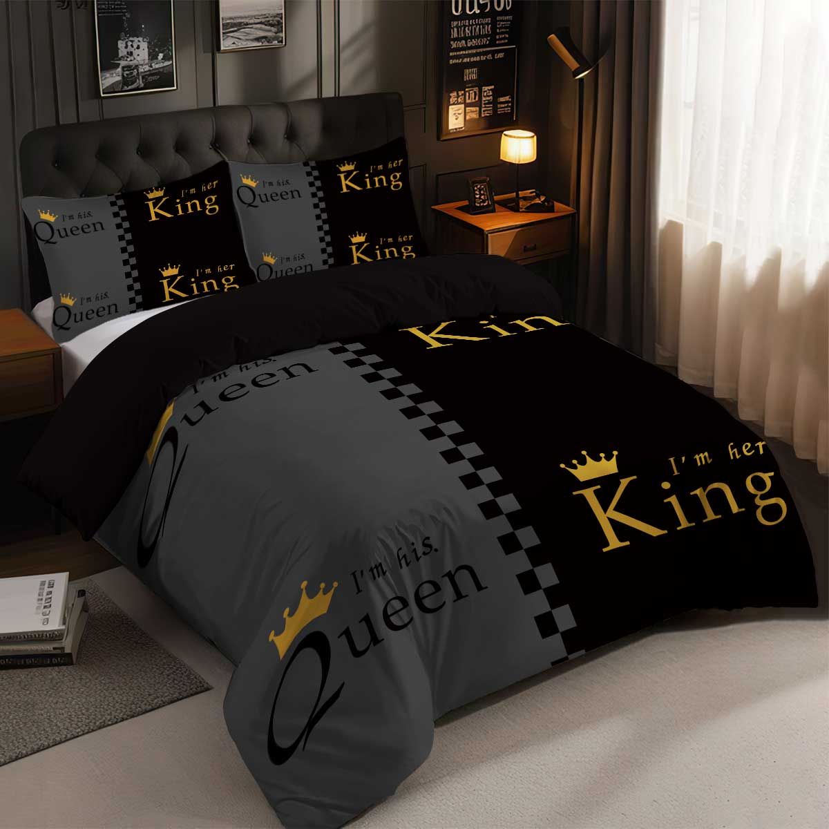 Queen Letter & Crown Pattern Bedding Set, 1 Count Bedspread & 2 Counts Pillowcase without Filler, Soft Comfortable Bedding Set for Bedroom