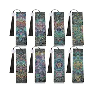 8-piece set of diamond painting art bookmarks - Colorful lotus patterns, 5D irregular diamond painting bookmarks and pendants, DIY handmade home and office supplies reading bookmarks Book Accessories