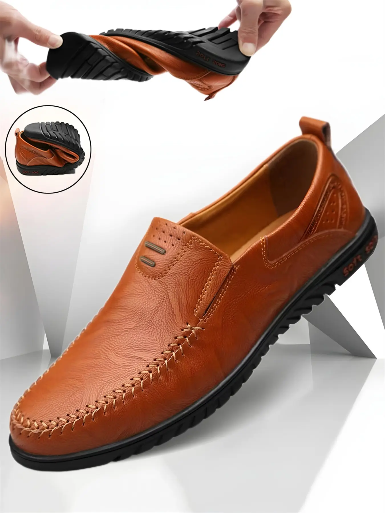 Men's Loafers for Business, Breathable Lightweight Slip-On Vegan Leather Dress Shoes, Anti-Slip Rubber Round Toe, Sizes 12-14, Office Casual Wear