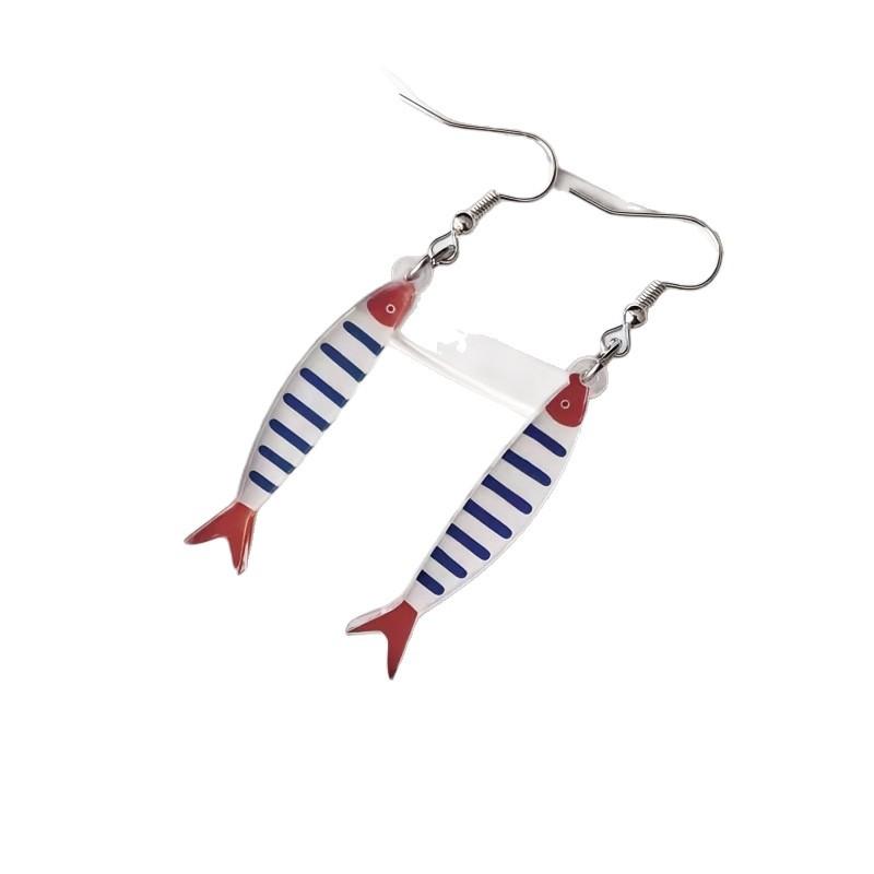 Cartoon Cute Fish Earrings 2D Flat Acrylic European and American Fashion Creative Blue and White Striped Small Fish Earrings