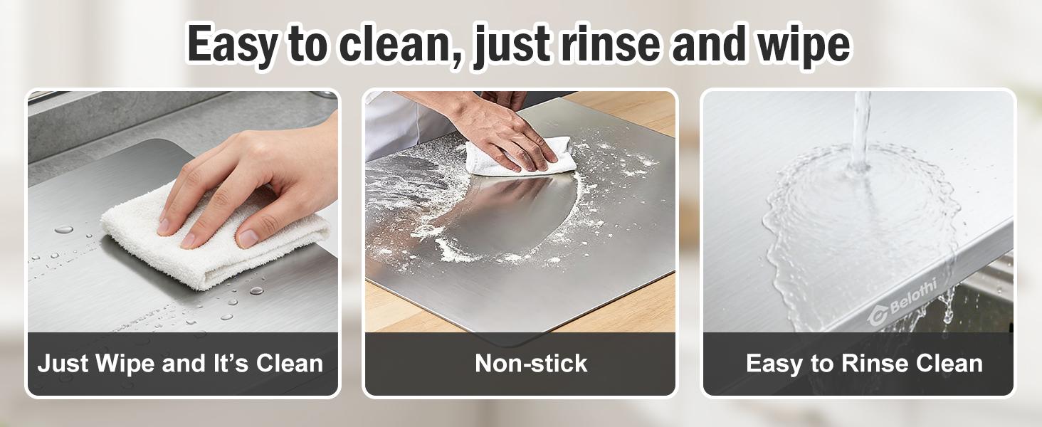 Stainless Steel Cutting Board with Lip, Large Metal Chopping Board with Counter Edge, Dishwasher Safe Non-Slip Pastry Board for Meat Vegetables & Baking(18x14)