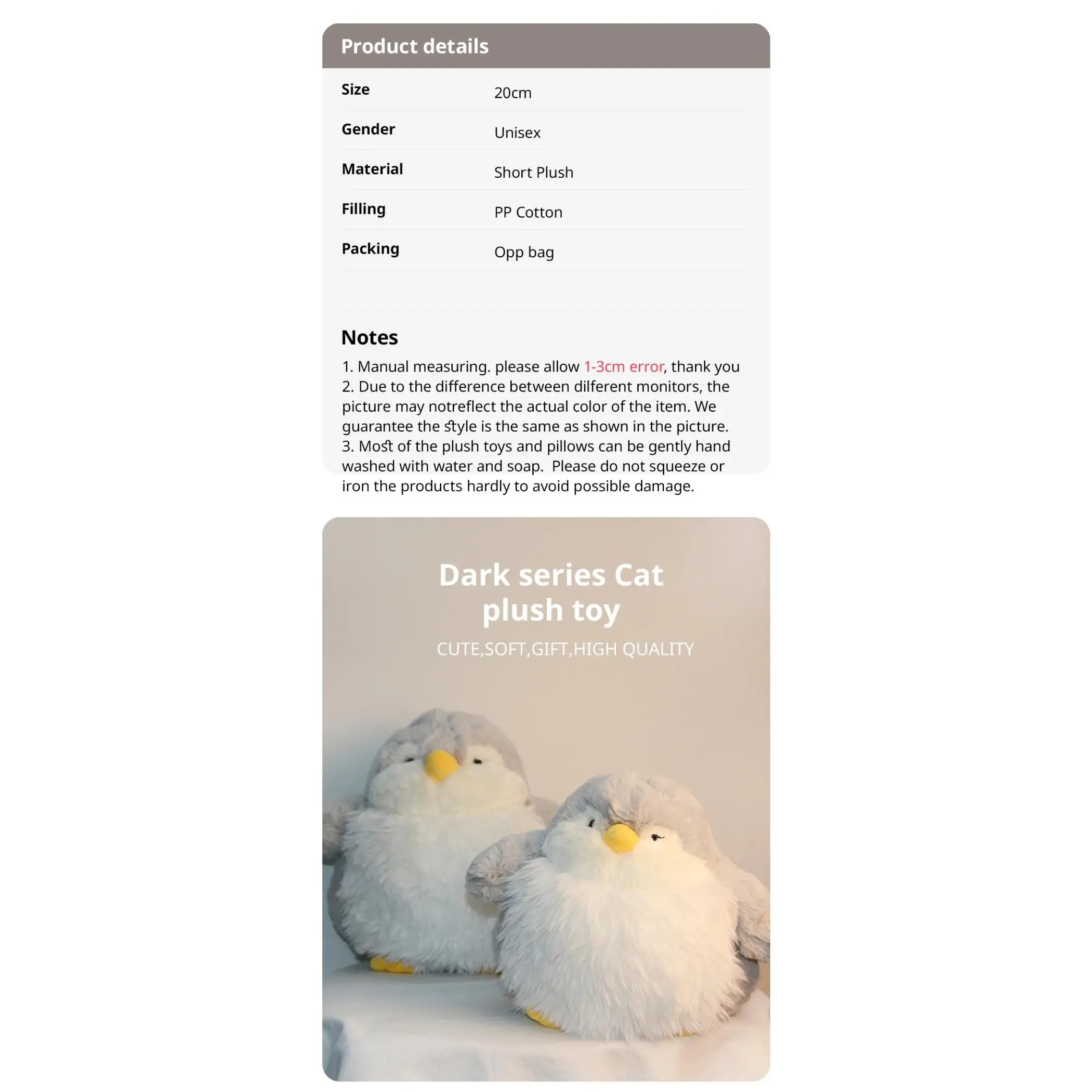 20cm Penguin Plush Toy Stuffed Animals Cute Baby Penguin Soft Doll Birthday Gift for Boys and Girls