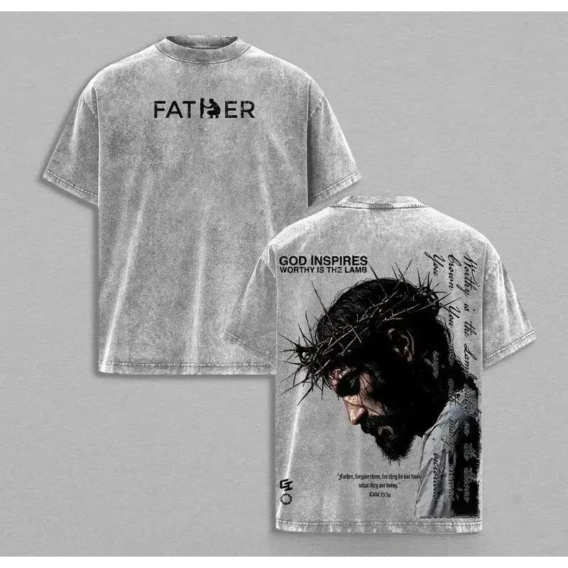 valentine shirts FATHER , FORGIVE THEM Vintage Jesus Christian Oversized T-Shirt, God Inspires Faith Graphic Tee, Religious Streetwear, Gospel Worship Shirt, Gift for Believers,fathersdaygift