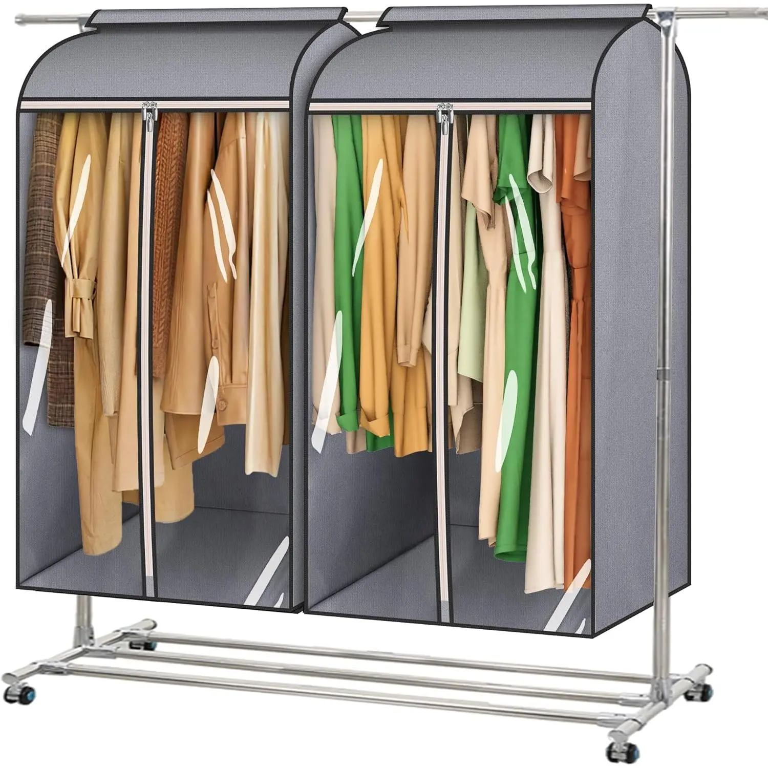 43"  Garment Bags for  Clothes Fully Enclosed Coat Bags for Closet Storage Clothes Cover with Large Clear Window and 3 Zippers (Rack not included), 2 Packs