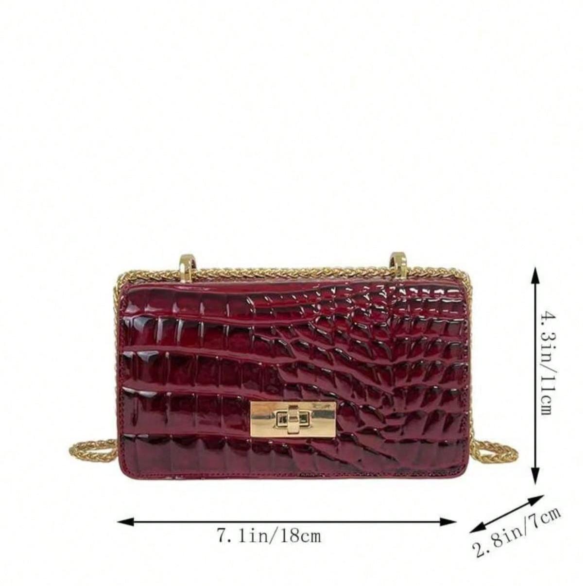 Faux Leather Crocodile-Embossed Mini Chain Shoulder Bag — Stylish Crossbody & Handbag with Adjustable Chain Strap Ideal for Daily Commuting, Shopping, and Travel