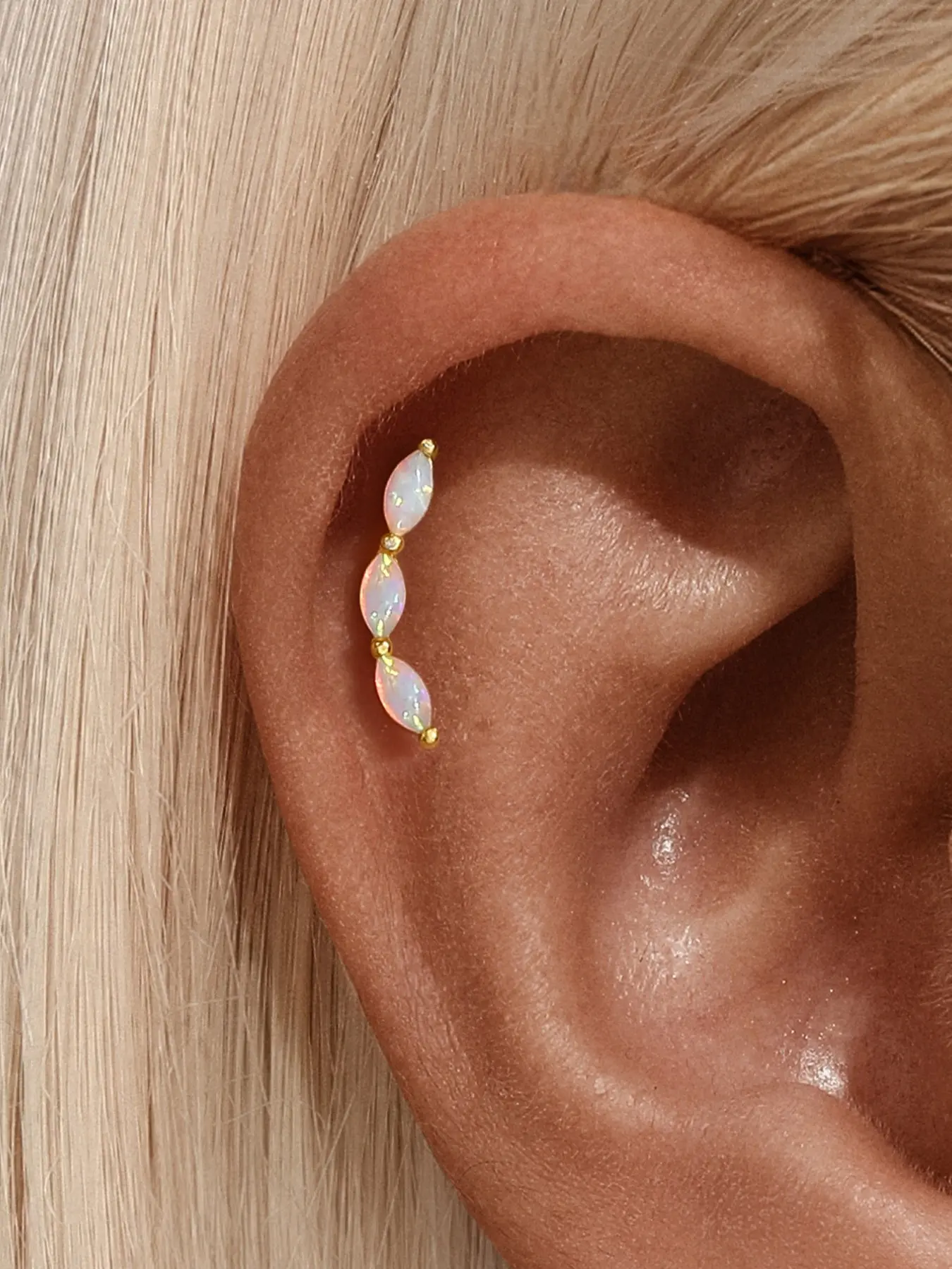 1pc 925 Sterling Silver Flat Back Studs Earrings for Women Hypoallergenic 18K Gold Plated Cartilage Earrings for Sensitive Ears Small CZ Opal Conch Helix Tragus Piercing Jewelry