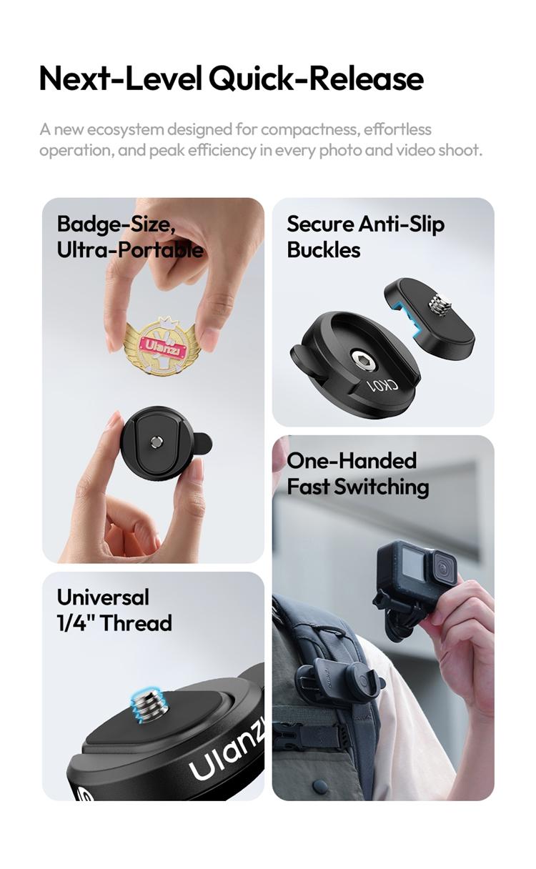 ULANZI CK02 Cka Quick Release Camera Backpack Mount Clip,CK01 Magnetic Mount Stand for DJI Osmo Pocket 3 Accessories, with Standard 1/4" Thread for Action Cameras Pocket 3 Expansion Adapter