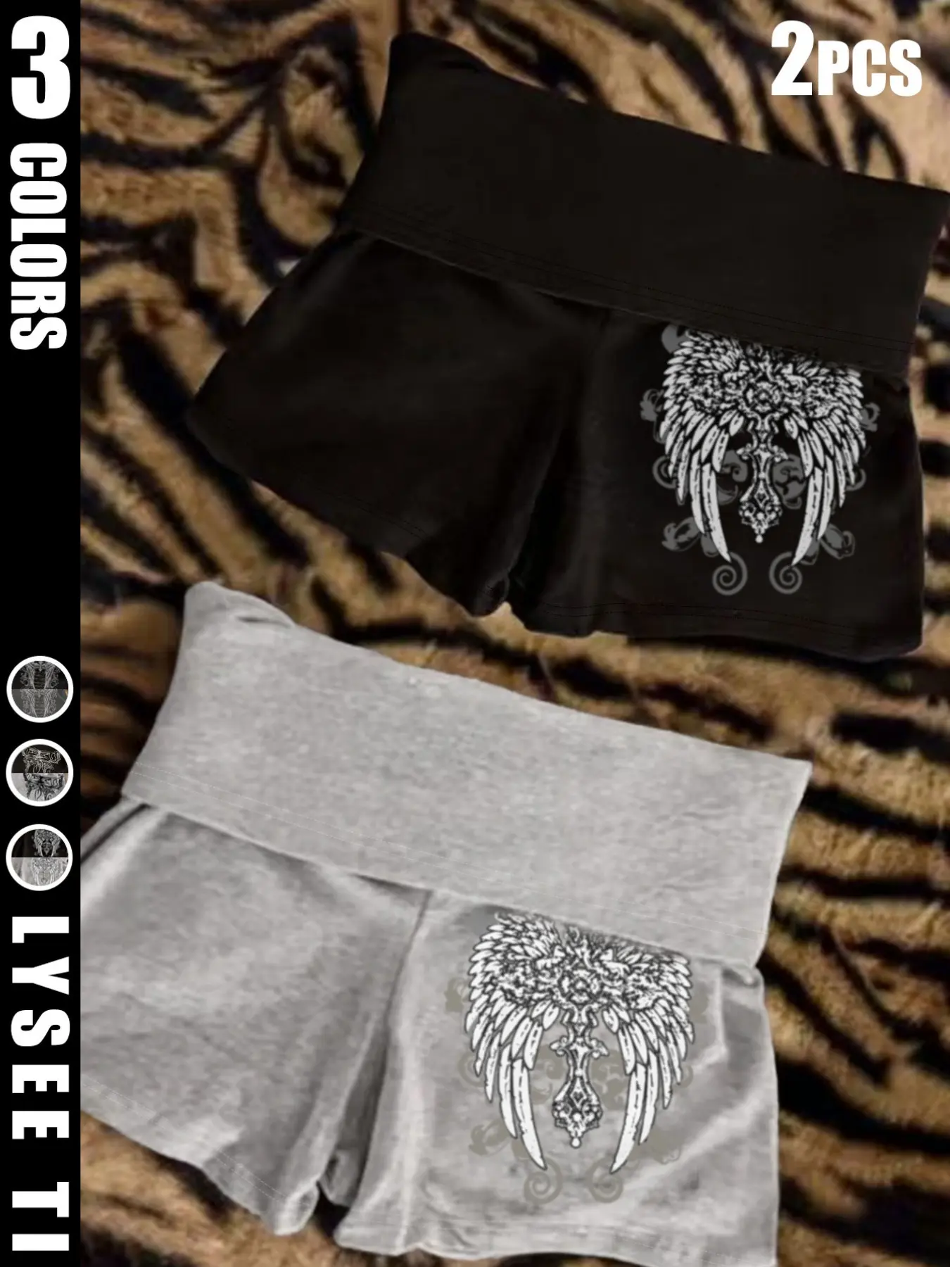 2pcs Y2K High-Waisted Shorts Set, & Wing Print, Summer Comfortable Stretch Fitted Sport Casual Wear, Activewear Shorts Sets, Two-Piece