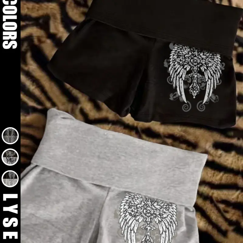 2pcs Halloween & Wing Print Y2K High-Waisted Casual Graphic Shorts, Summer Comfortable Elastic Fitted Sport Casual Set, Two-Piece