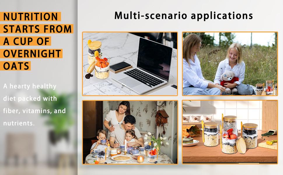 Overnight Oats Containers with Lids,16oz Overnight Oats Jars 4 Pack, Oatmeal Cups,Meal Prep Containers,Glass Meal Prep Containers with Lids,China Pudding Jars