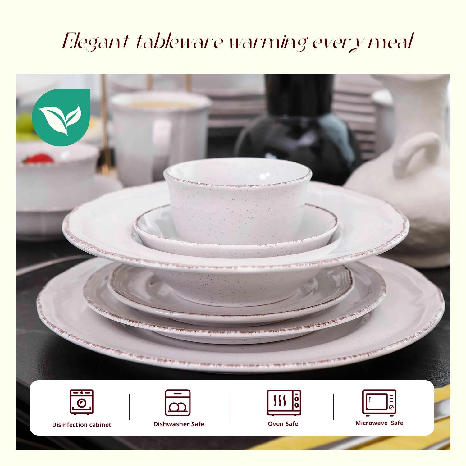 Dinnerware Ceramic Dinner Plate Set Tableware White Color Glaze Stoneware Dinner Set