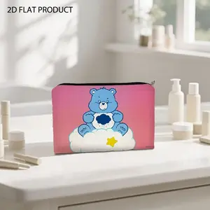 Cute Blue Care Bear Print Makeup Bag, Adorable Double-sided Design with Pink Gradient Background, 5.9*8.66inch Portable Cosmetic Pouch for Daily Travel & Vanity Storage