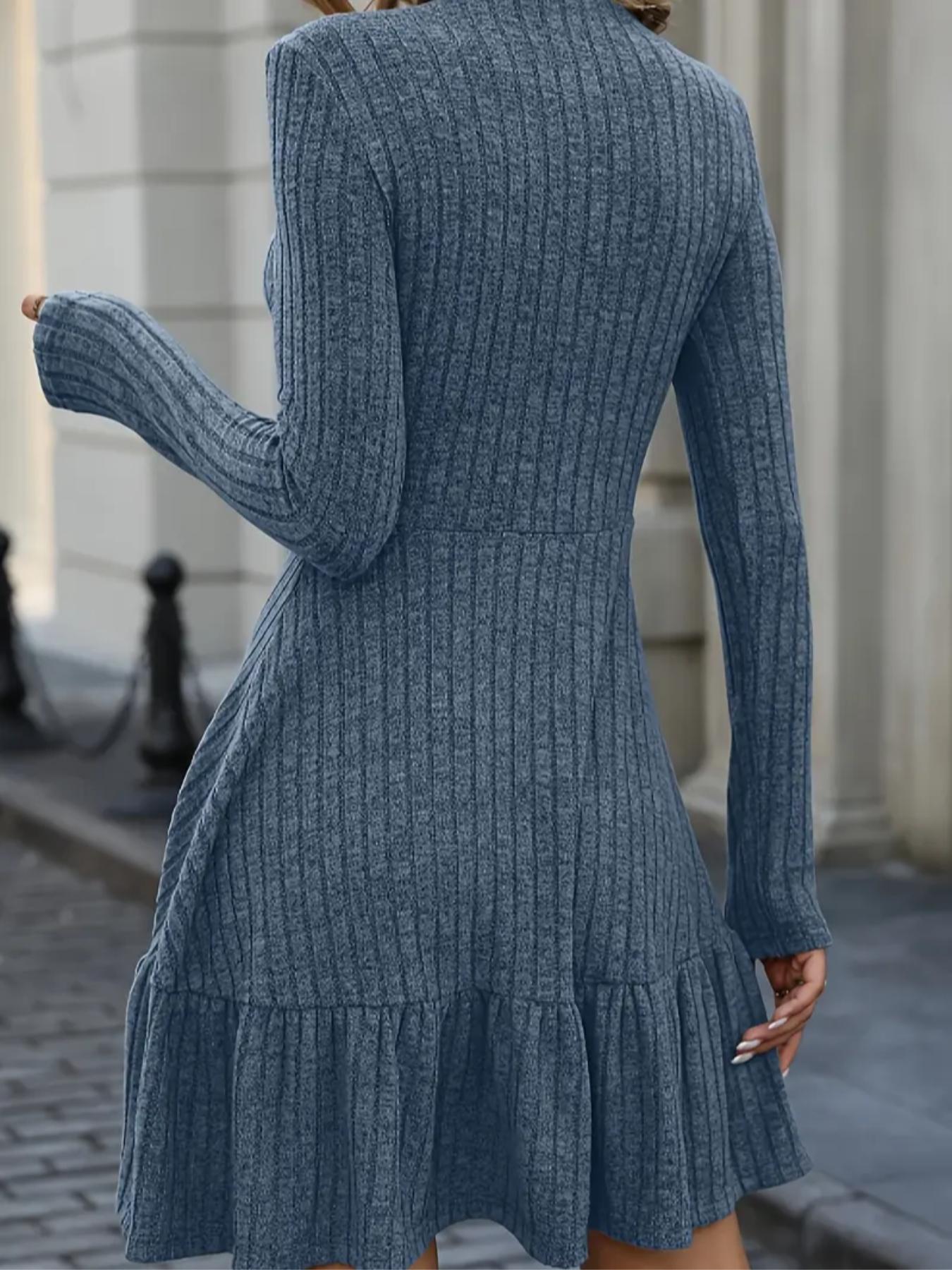 Women's Casual Slim-Fit Long Sleeve Dress, Plain A-Line Design, Moderate Fabric, Perfect for Fall & Winter Seasons