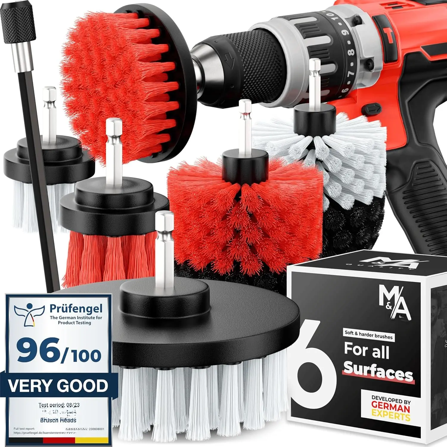 Drill Brush Attachments for Cleaning [Set of 6] Universally Cleans , Rims, Upholstery, Tiles, and  I Brush Drill Attachment for Cleaning I Drill Brush for  Detailing (Red)