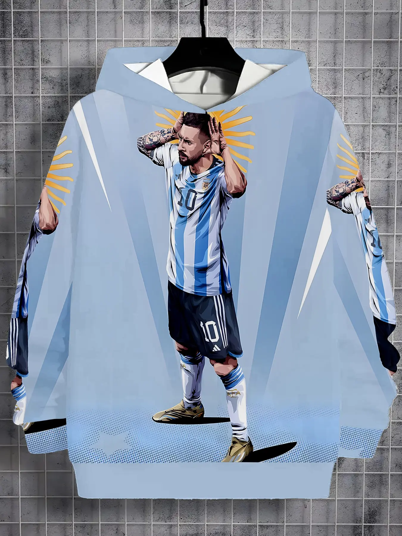 Messi Argentina 10 Number Boys' Hooded Sweatshirt, Casual Long Sleeve Loose-Fit Fall Winter Apparel, All over Print Fan Gear