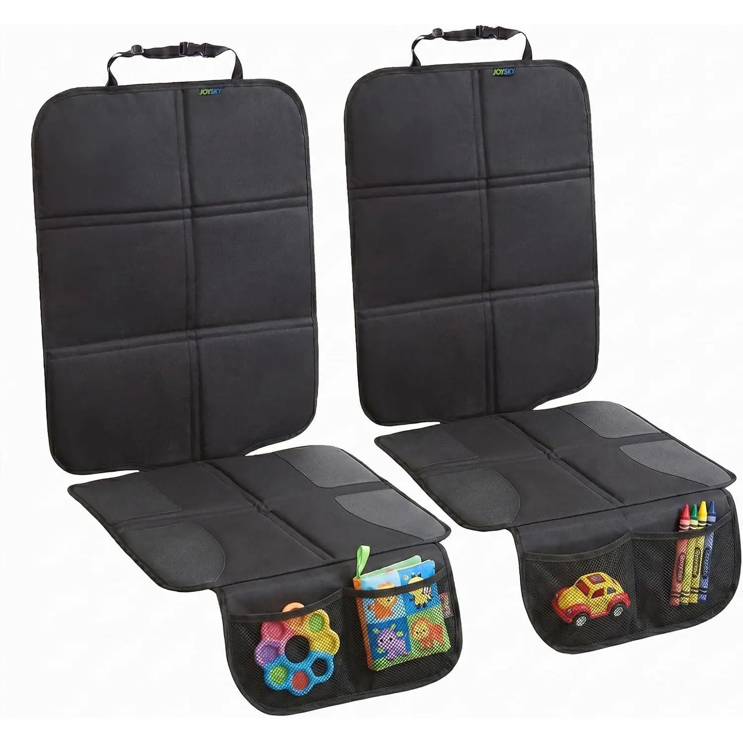 2-Pack Cushioned Child Car Seat Protectors, Waterproof Cloth, Thick Padding, Storage Pockets for Automotive Interior Protection