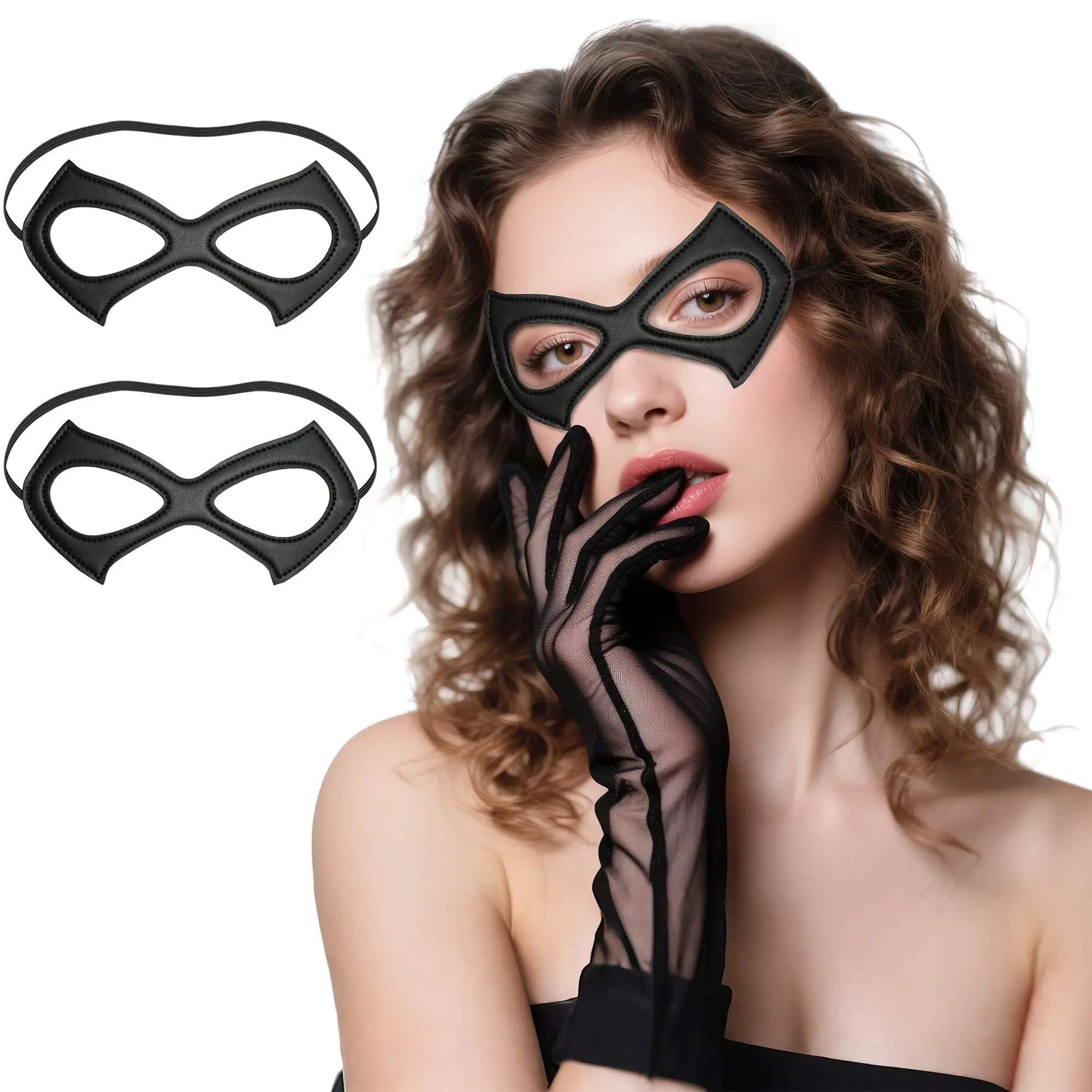 2 PCS Black Cat Women Mask for Adult Woman - Superhero Eye Mask Costume Accessories Leather for Halloween Dress Up