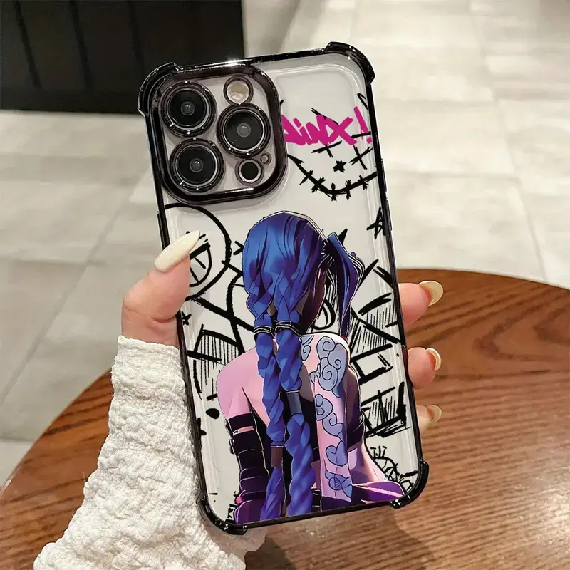 Arcan3 Jinx Phone Case|Pink Jinx Letter Grunge Doodle Trendy Anime Game Transparent Case For iPhone 17 Pro Max 16 15 14 13 12 11 for Samsung S21 S22 S23 S24 S25 S26 Phone Case|Tough Phone Case|Best Gift