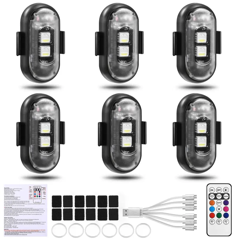 [2026 EASTER DAY GIFT]Wireless Led Strobe Lights with Remote USB Charing Waterproof LED Lights Car Motorcycle Drone Aircraft Bike[6/2 pcs 1 Remote]