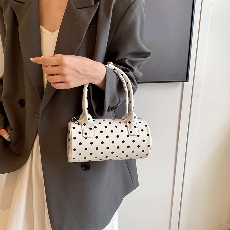 Crossbody Bag for Women Barrel Shape Mini Top Handle Purse PU Leather Polka Dot Cute Handbag Adjustable Strap Daily Use