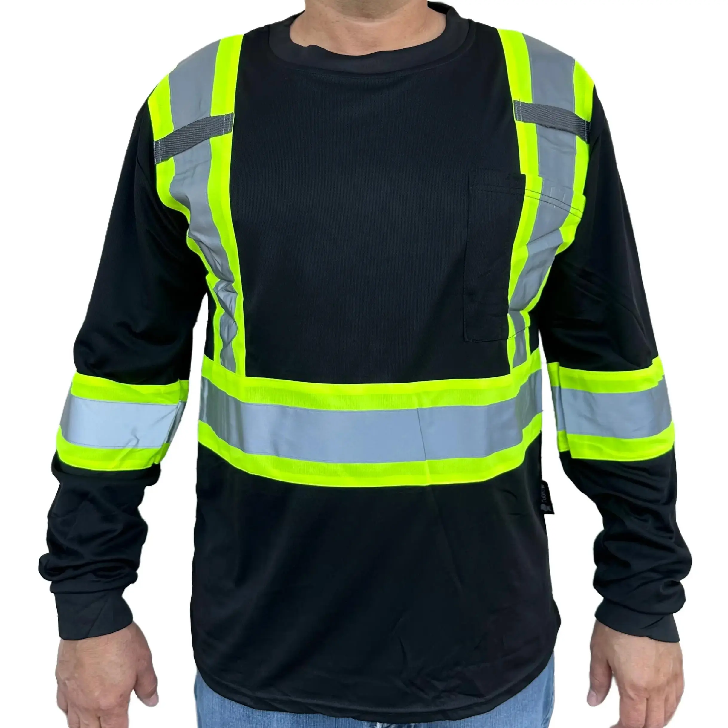 Black High Visibility Safety Shirt With Reflective Stripes Model# 904