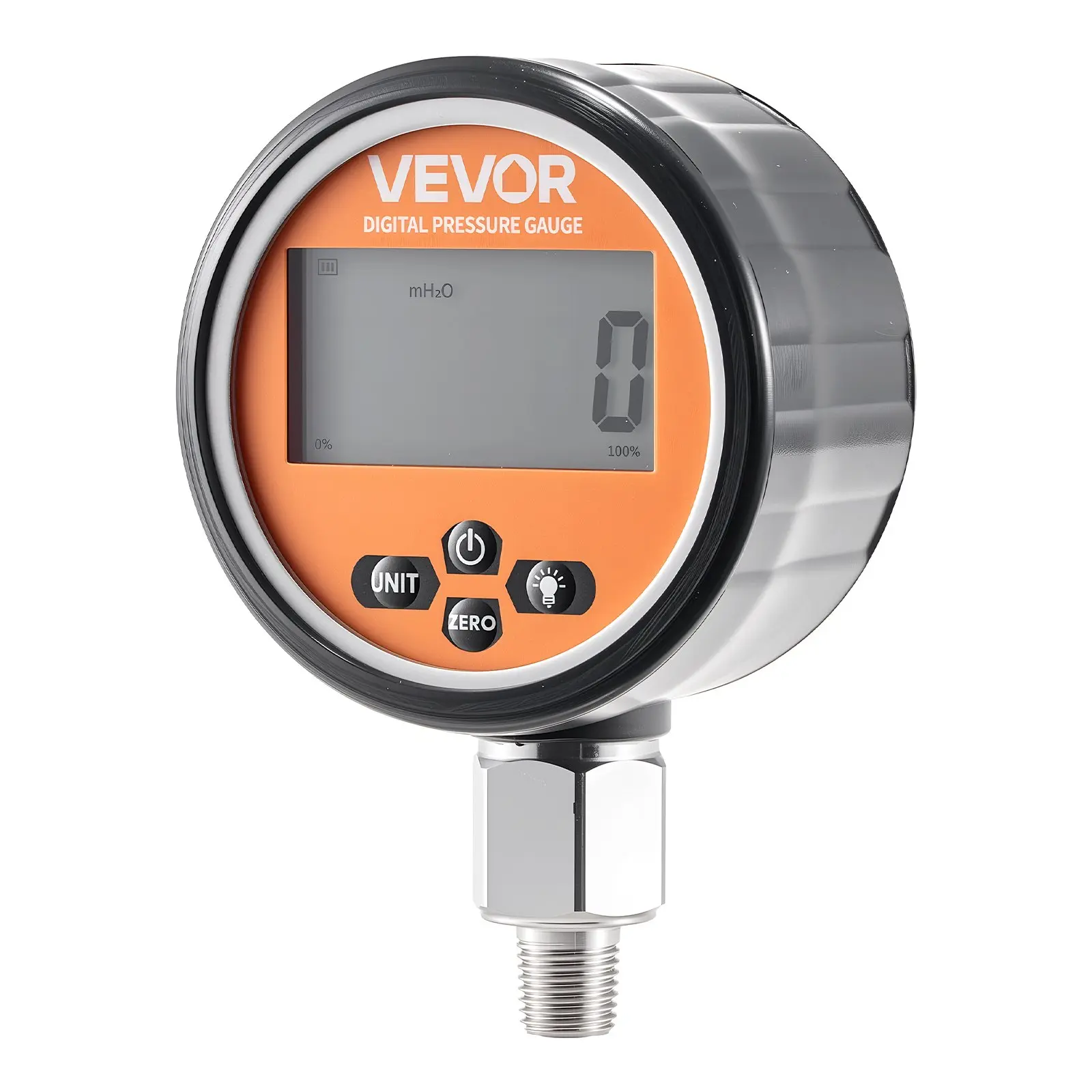 VEVOR Stainless Steel Digital Pressure Gauge, 0-10000 PSI (0-700 Bar) Sensor with Backlight Display, 1/4 in NPT Threaded Base Entry, Standard Interface Manometer Tester for Hydraulic Testing, Excavator Construction Machinery