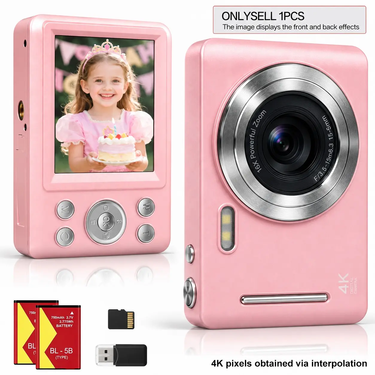 Portable Mini Digital Camera, Pocket-Sized Video Camera with SD Card and Wrist Strap, Single Shot Function, Ideal Gift for All Ages